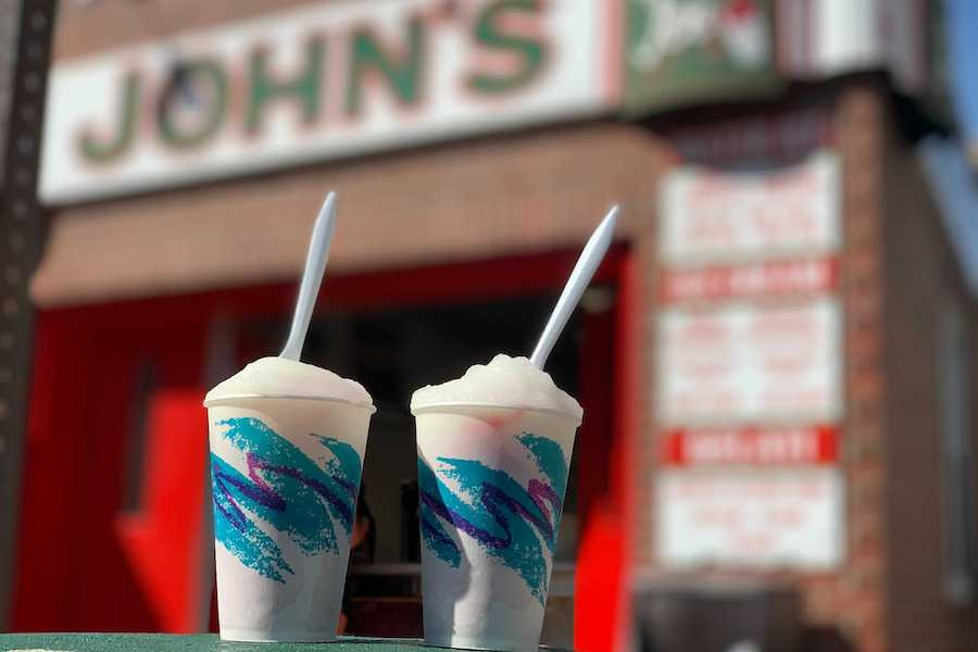 Assorted flavors of John's Water Ice in cups, a quintessential Philadelphia summer refreshment
