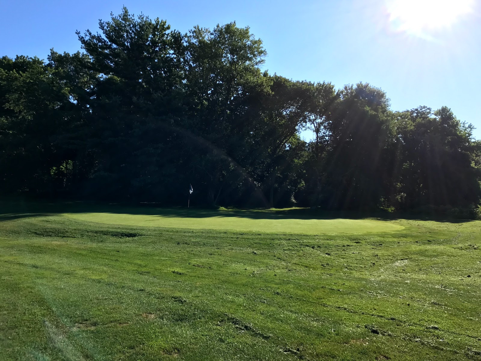 A view of the green on the Sixth Hole at John F. Byrne Golf Course from the left side, showcasing its receptive nature.