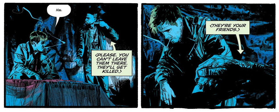 Comic panel from John Constantine: Hellblazer #12 showcasing Constantine in dialogue, highlighting Simon Spurrier's sharp writing and the series' character-driven narrative.