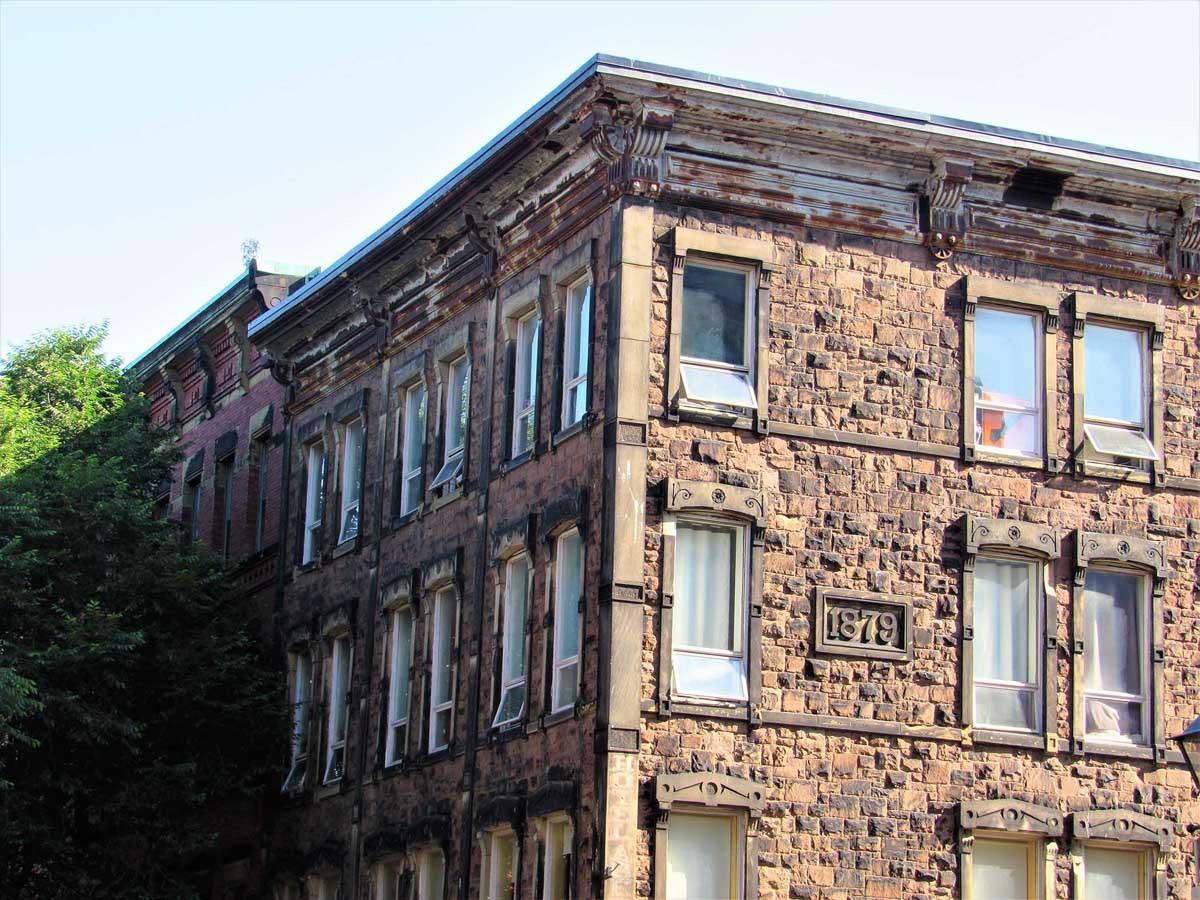 Historical 1879 building in Saint John, New Brunswick, Canada, highlighting diverse architecture and building year display