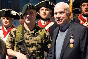 In a ceremony at Joint Base Myer-Henderson Hall, Virginia, on November 14, 2017, the U.S. Army paid tribute to Senator John S. McCain for his extraordinary 63 years of service to the United States and its military. The event highlighted McCain's enduring commitment and contributions to the nation's defense. Army photo by Pfc. Gabriel Silva