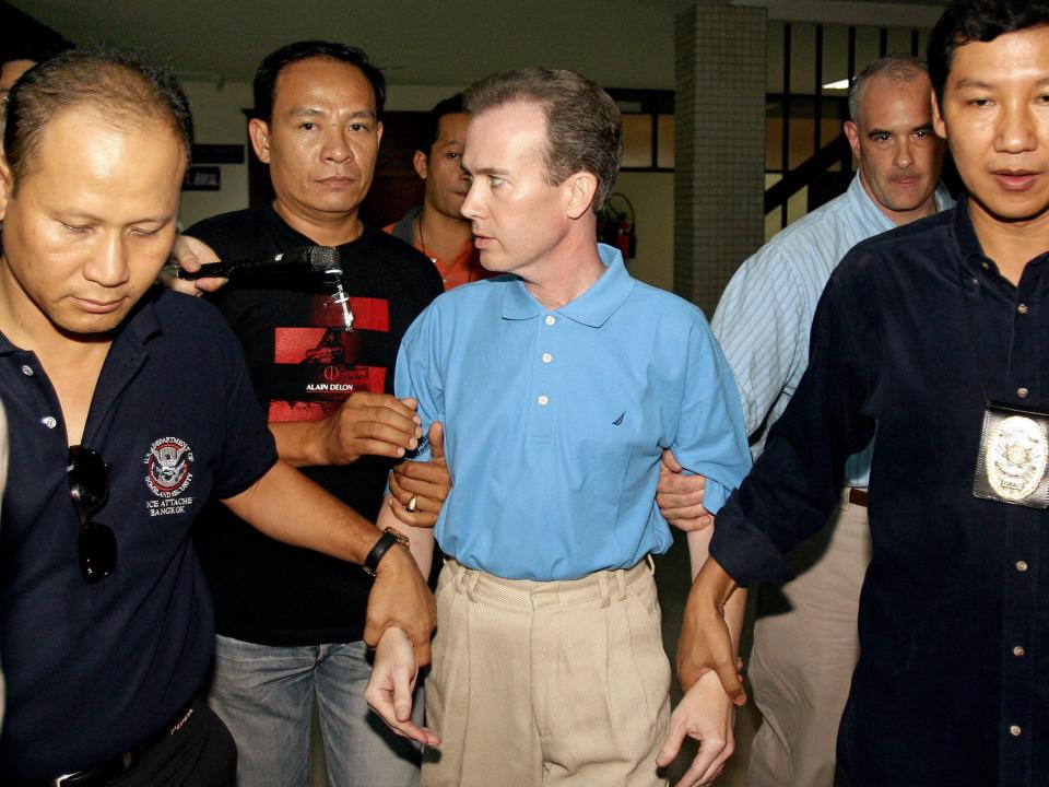 John Mark Karr during his arrest in 2006 in connection to the JonBenét Ramsey case.