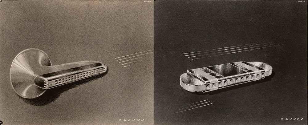 Harmonica design concept drawings by John Vassos