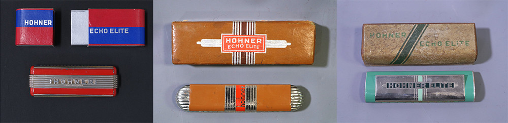 Versions of the Echo Elite harmonica made by the Hohner company and designed by John Vassos