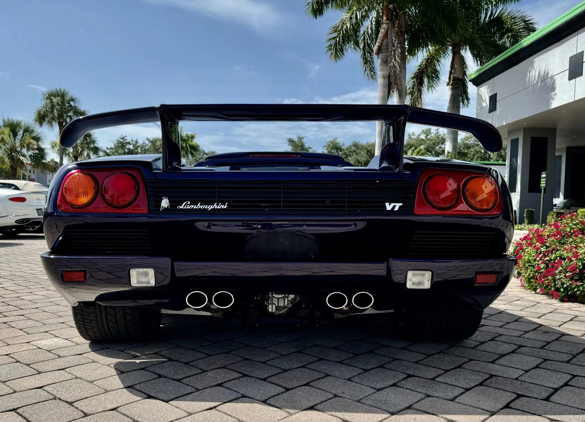 Interior shot showing dashboard and steering wheel of the Lamborghini Diablo replica