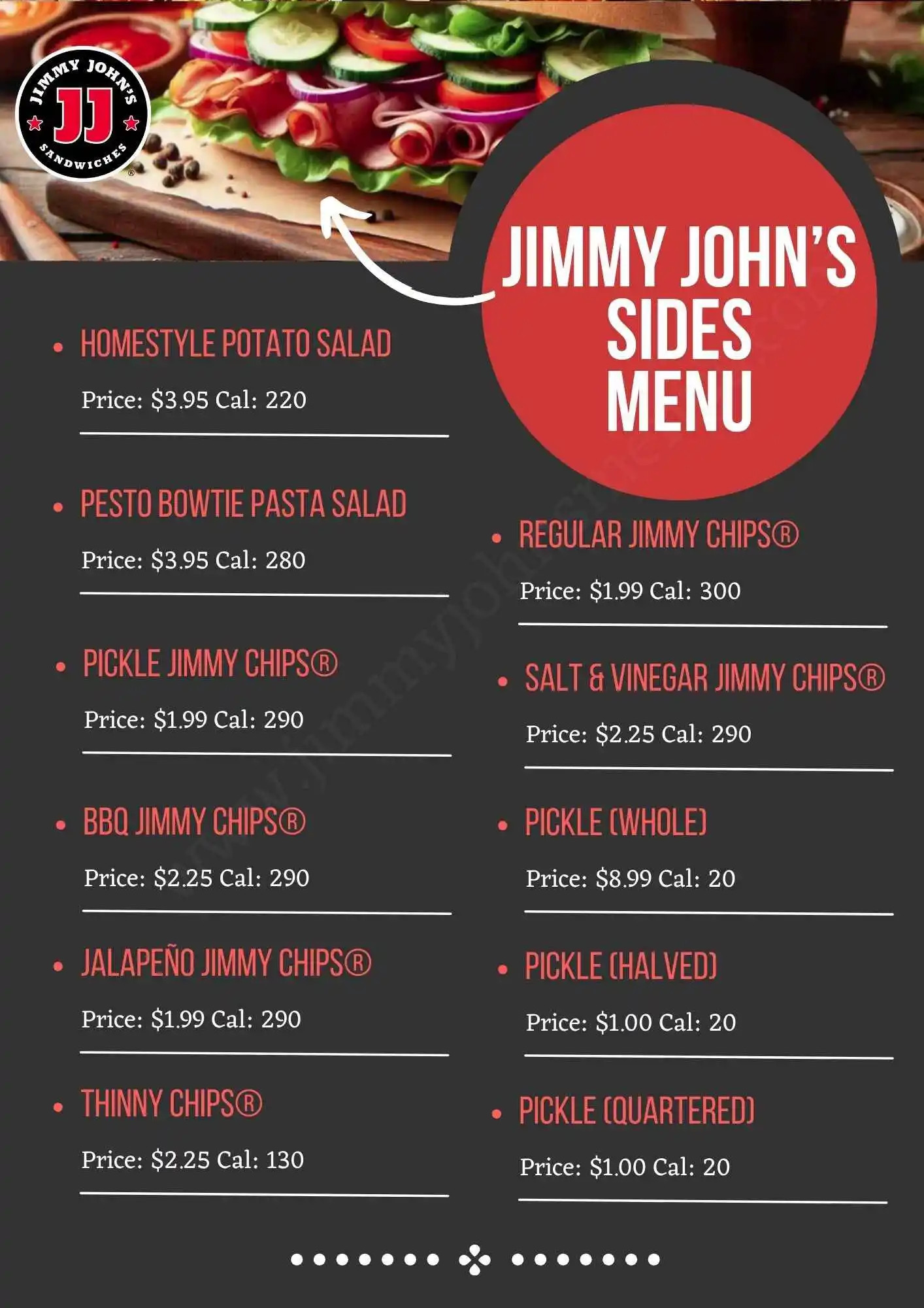 Jimmy John’s Sides Menu Printable