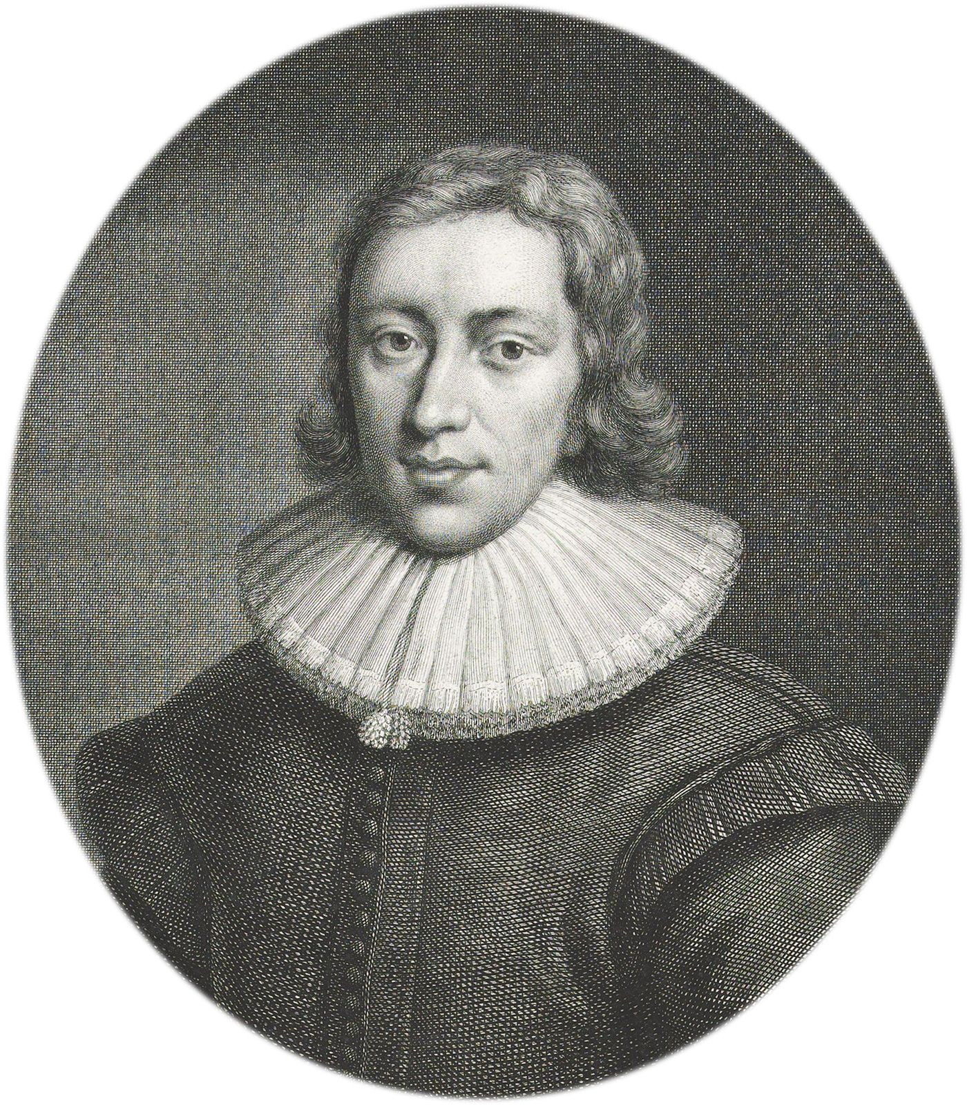 Engraving of John Milton by Jacob Houbraken, 1741, showcasing the poet in a contemplative pose.
