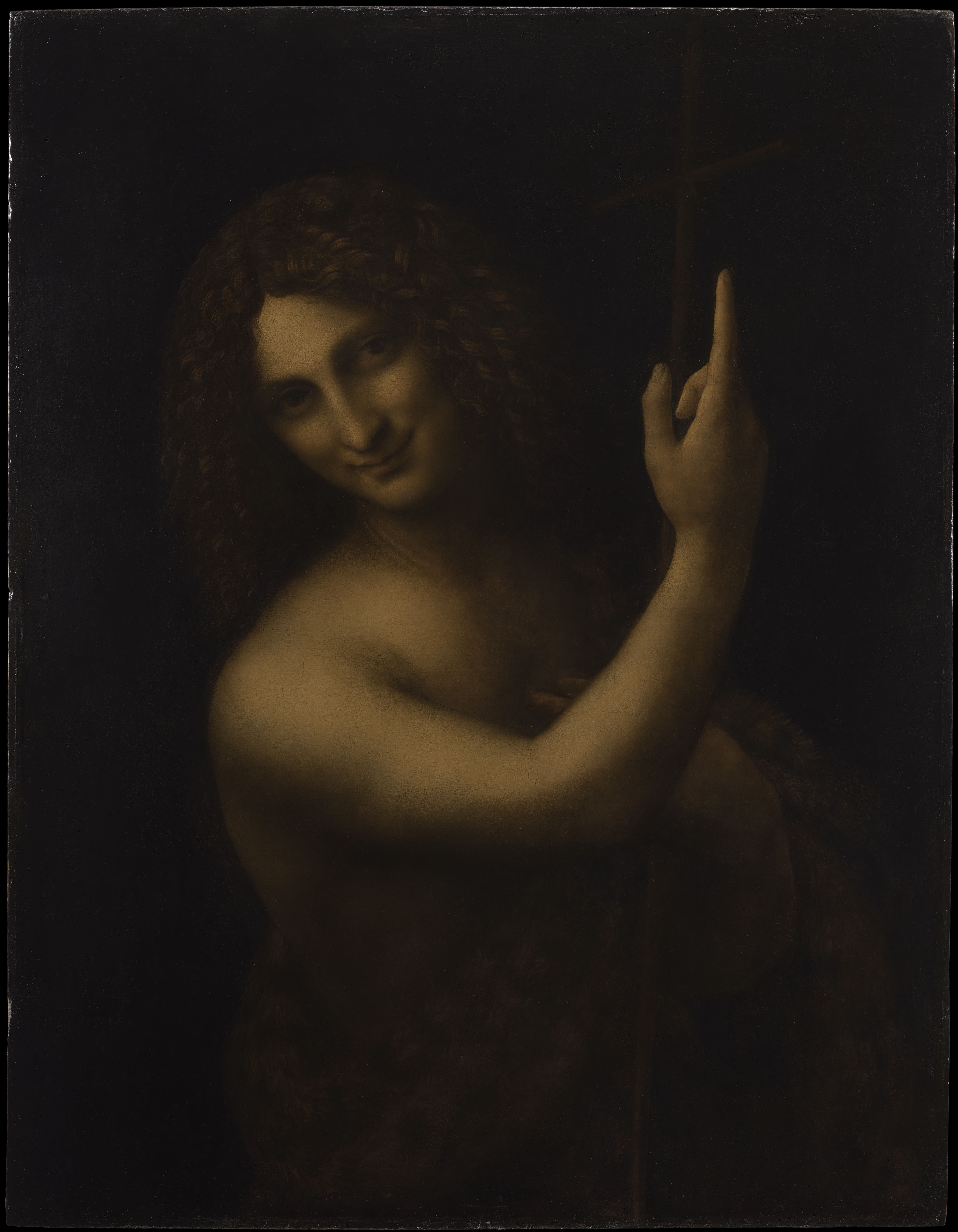 Leonardo da Vinci, Saint John the Baptist, featuring the sfumato technique and chiaroscuro to highlight Saint John's expression and form