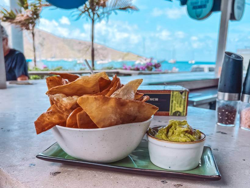 Bowl of house made chips and guac at the Surf Club Cantina