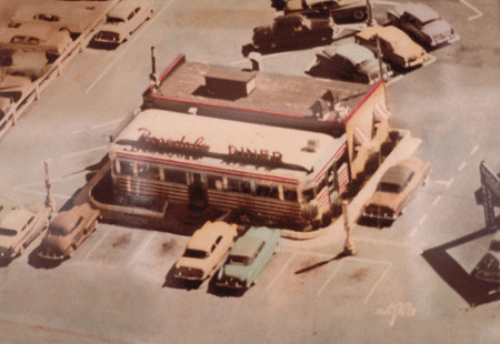 Photos from Susan Norman. Aerial view of Rosedale Diner prior to obtaining an entryway vestibule from Fodero Diners. (the diner came from the factory sans vestibule, I believe that Fodero designed it to have a vestibule but due to construction and set-up costs, Bill put-off having one initially. I suspect that after the diner was paid-off, Bill went back to Fodero and had one made) – LAC photo courtesy of Cindy Baker, Marla LaBelle &amp; Susan Norman