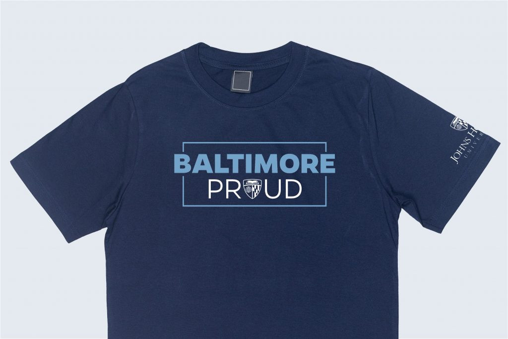 Baltimore Proud t-shirt featuring the shield in place of the U in 